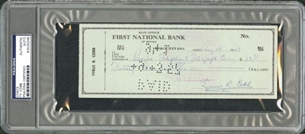 Ty Cobb Signed 1957 First National Bank Check